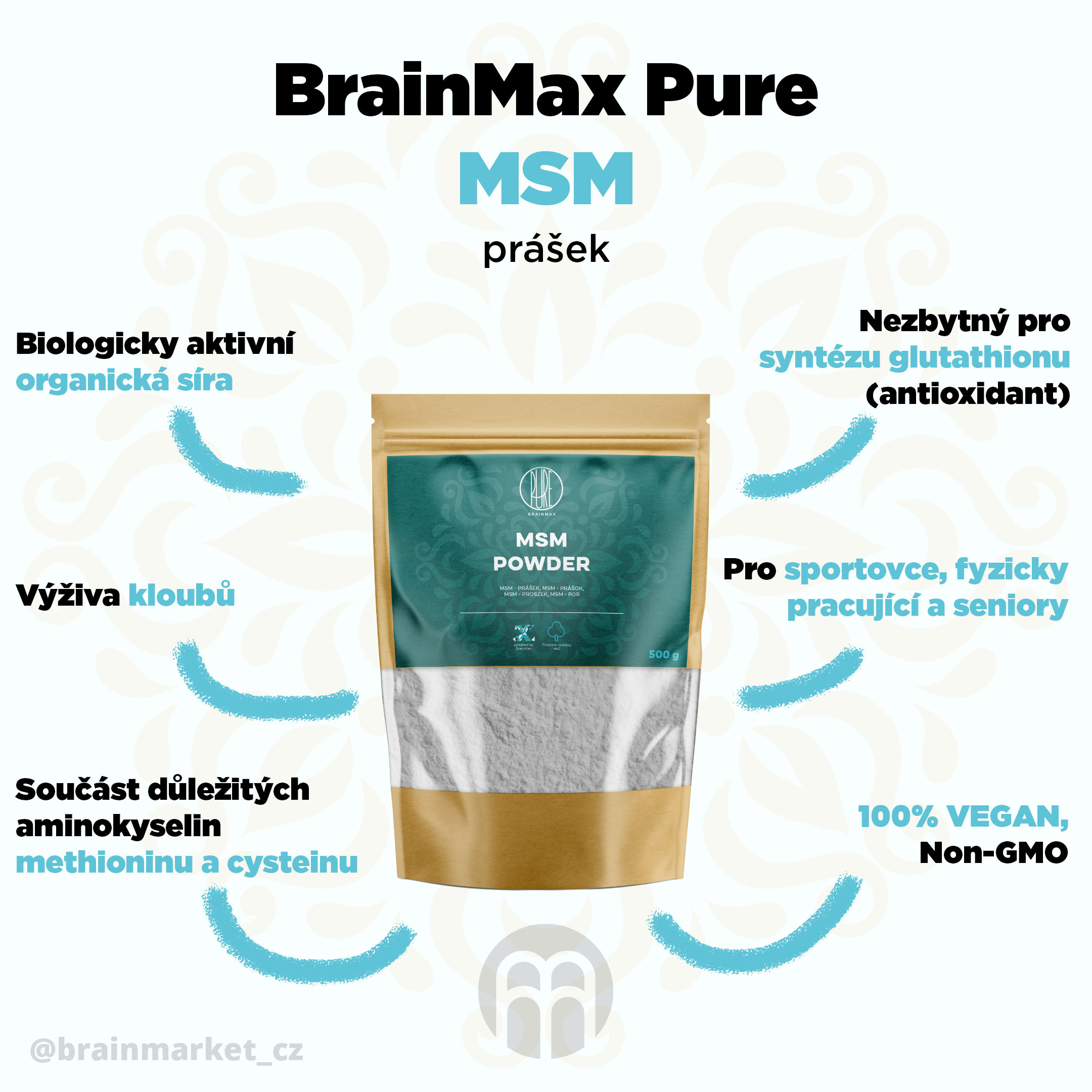 BrainMax Pure MSM BIO prášek, 250 g - BrainMarket.cz