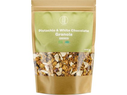 BrainMax Pure® Pistachio & White Chocolate Granola, pistácie a bílá čokoláda, BIO, 400 g