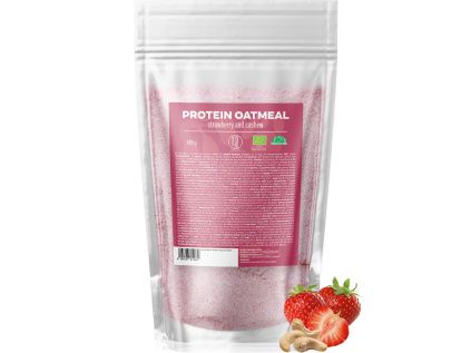 BrainMax Pure® Proteinová ovesná kaše, jahodová s kešu, BIO, 480 g