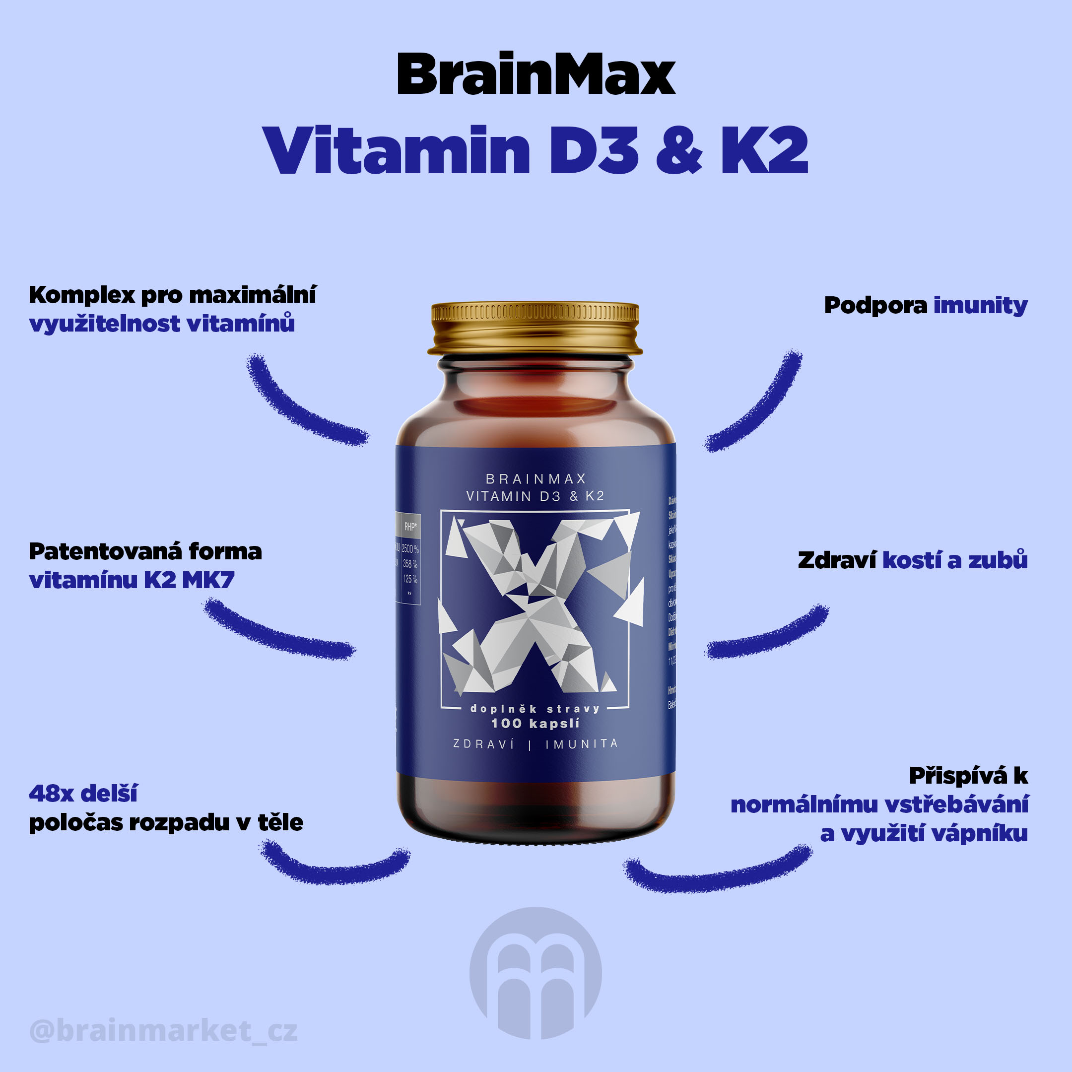 BrainMax Vitamin D3 & K2, D3 5000 IU / K2 jako MK7 150 mcg, 100 kapslí