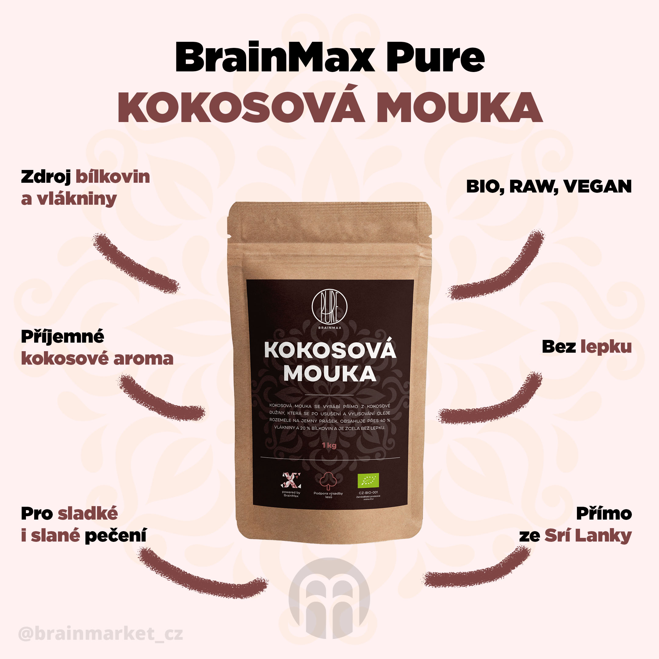 BrainMax Pure Kokosová mouka 1 kg - BrainMarket.cz