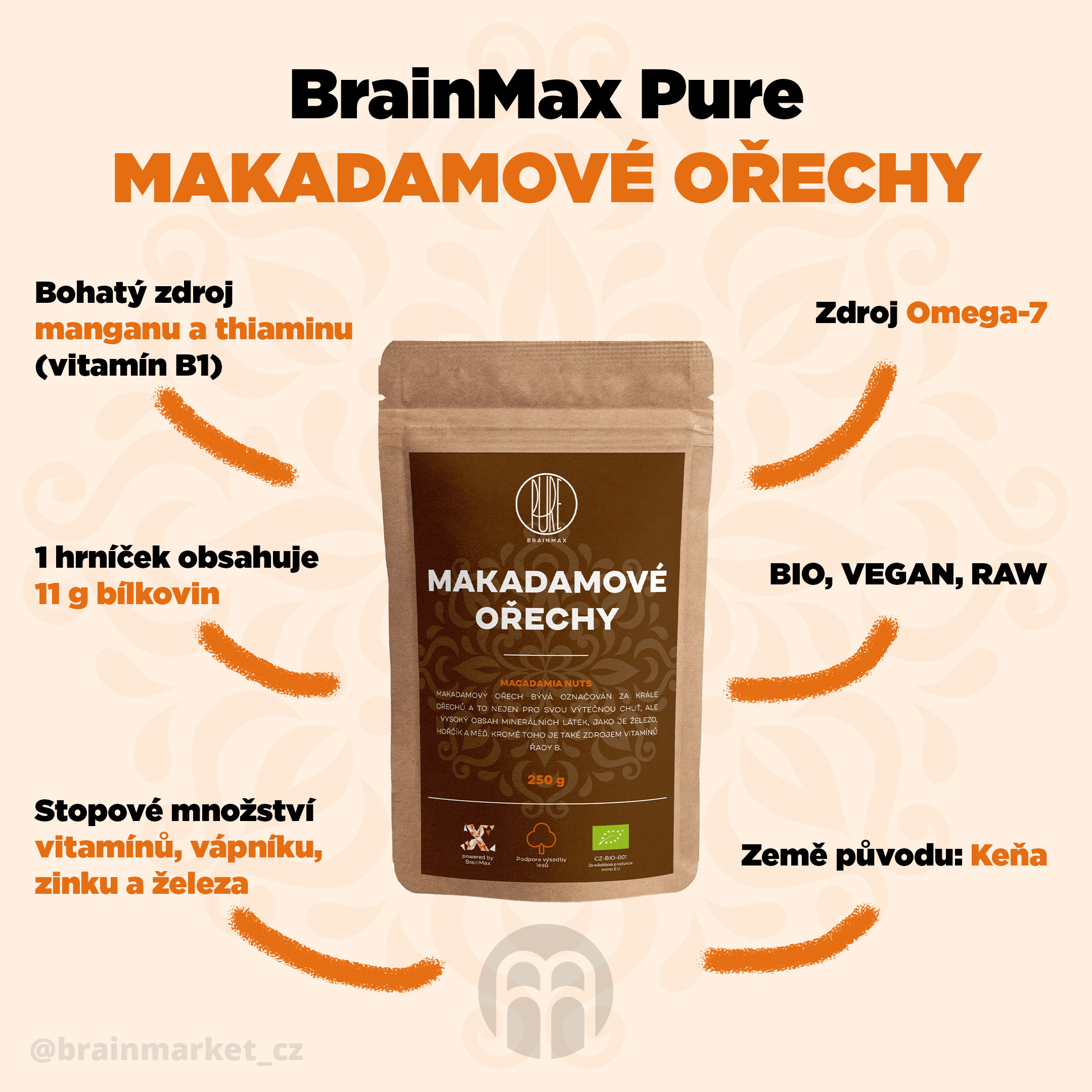 BrainMax Pure Makadamové ořechy - BrainMarket.cz