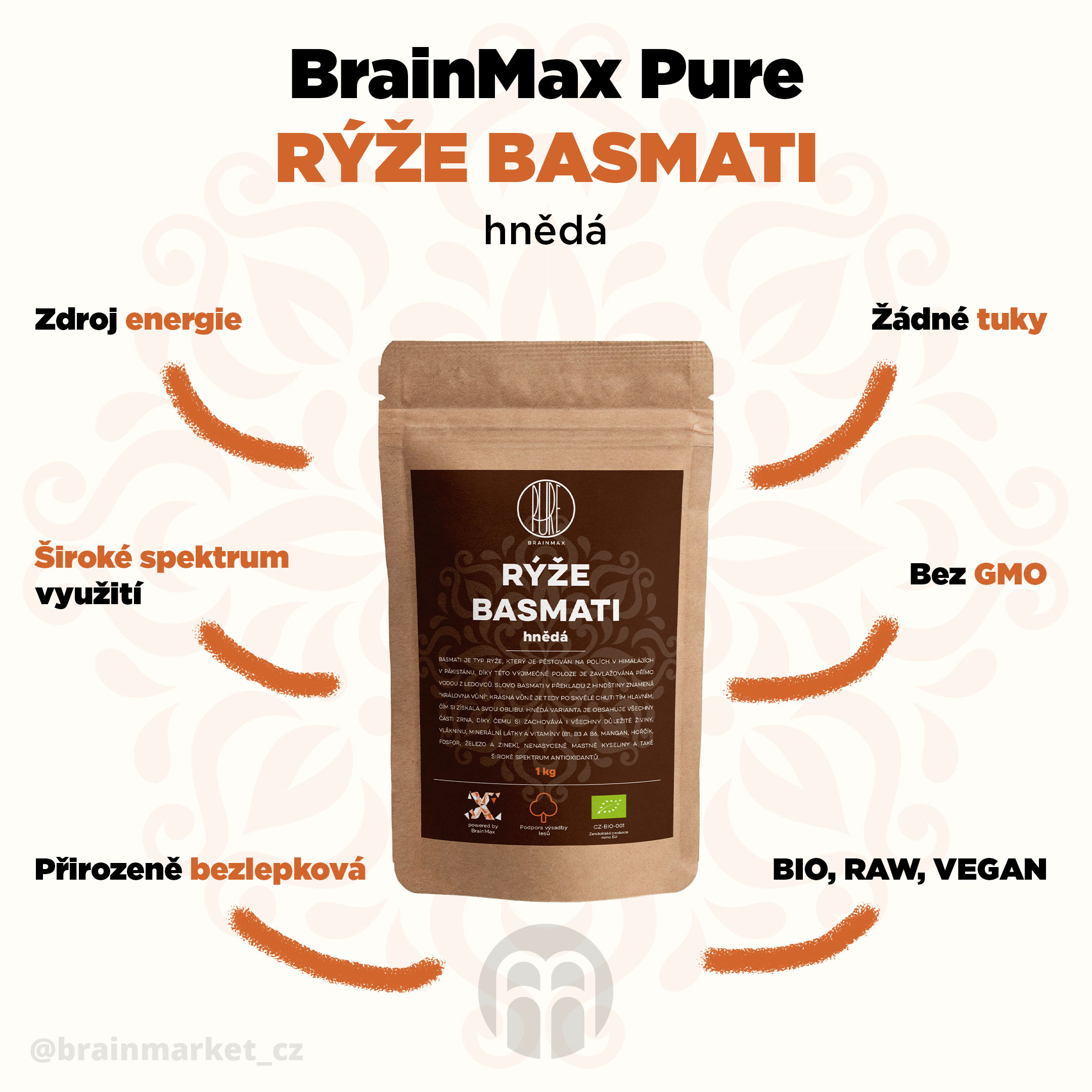 BrainMax Pure Basmati Rýže hnědá - BrainMarket.cz