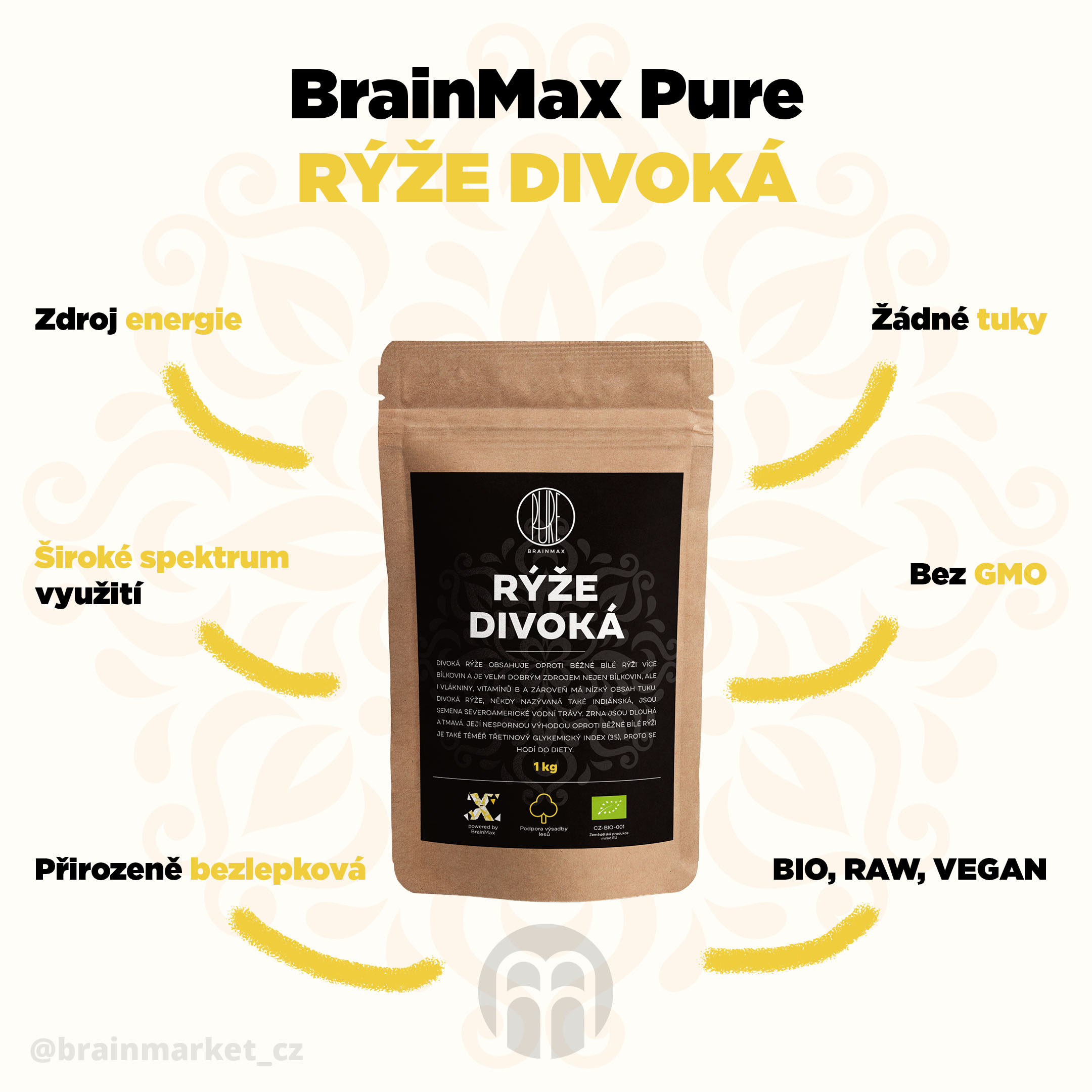 BrainMax Pure Rýže - divoká BIO, 1kg - BrainMarket.cz