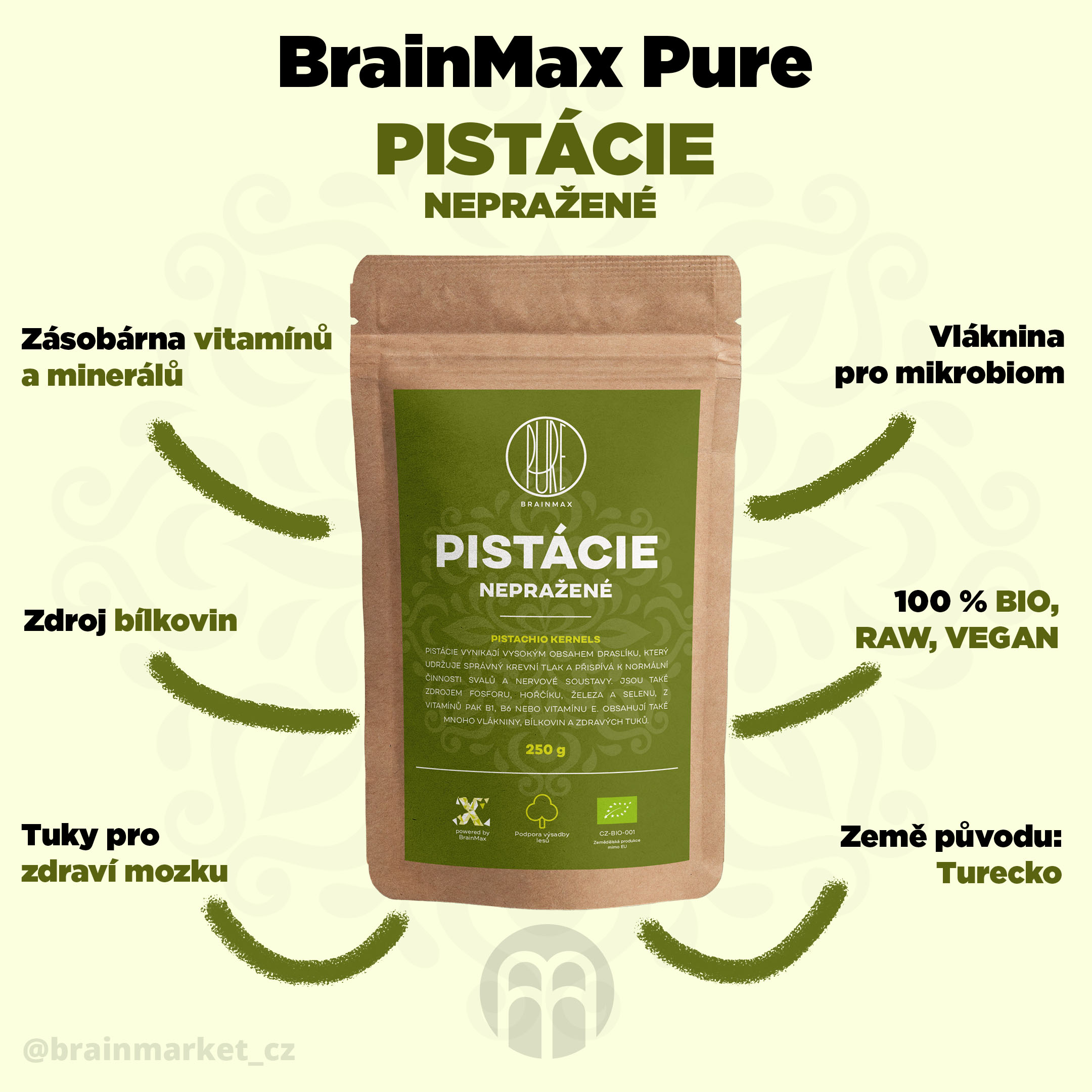 BrainMax Pure Pistácie BIO - BrainMarket.cz