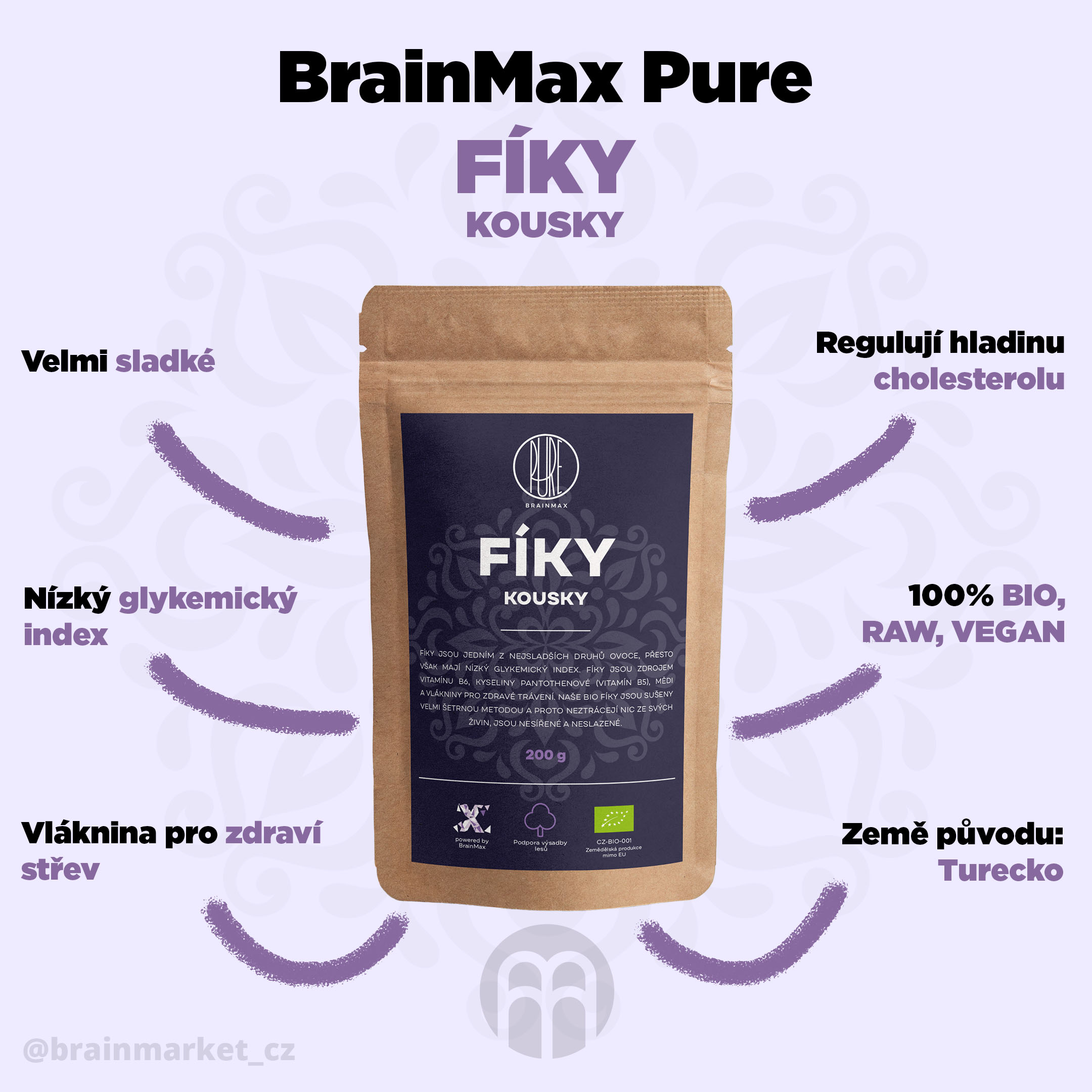 BrainMax Pure Fíky - kousky BIO, 200 g - BrainMarket.cz