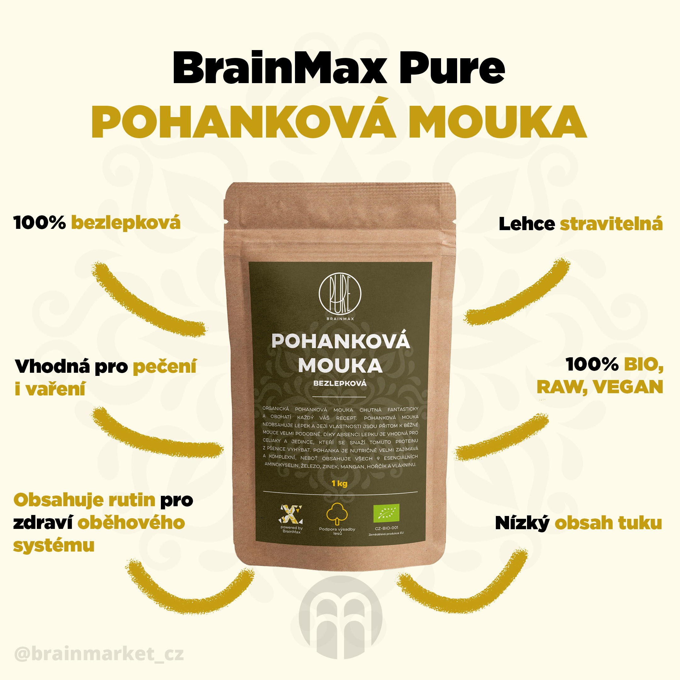 BrainMax Pure Pohanková mouka BIO - BrainMarket.cz
