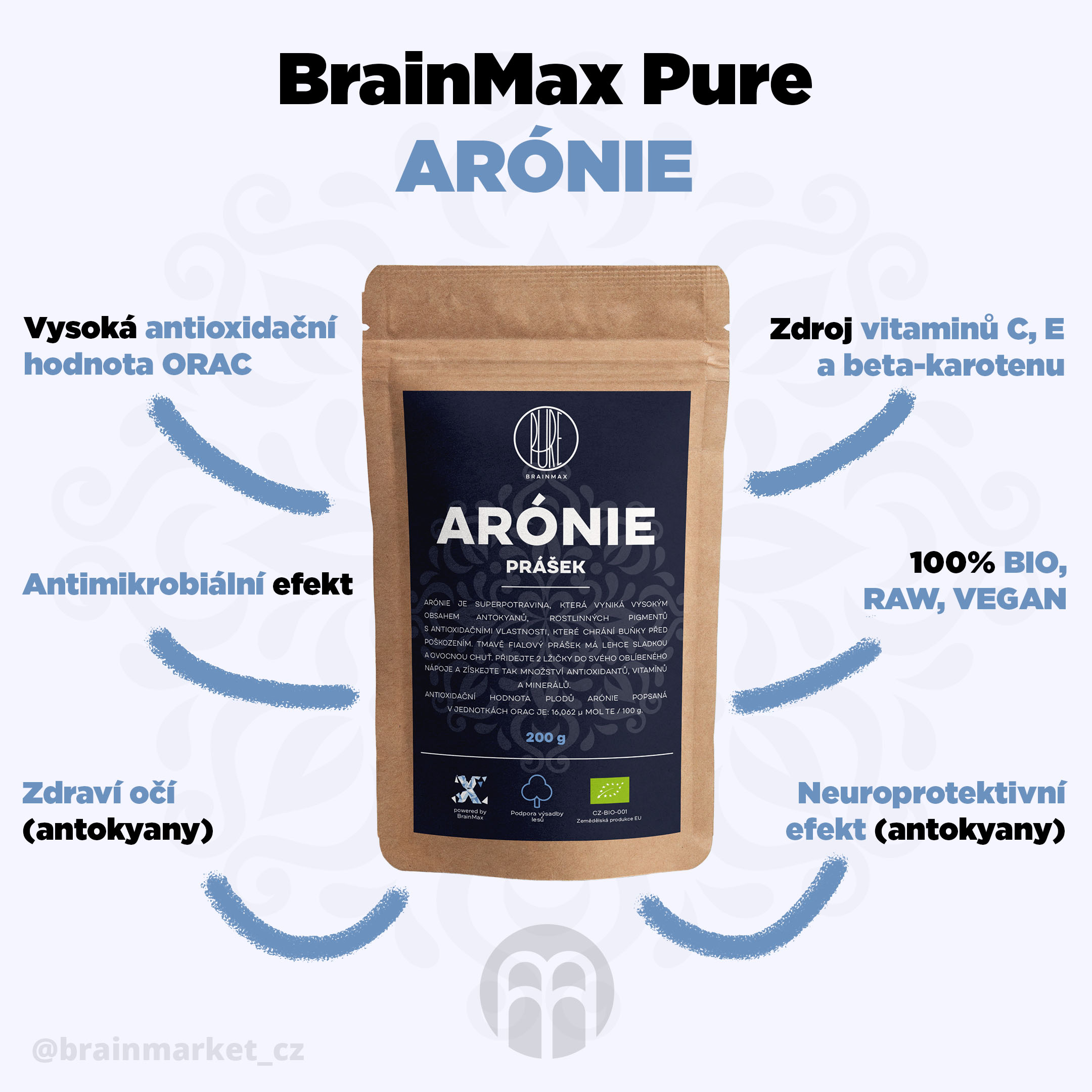 BrainMax Pure Arónie - černý jeřáb BIO prášek, 200 g