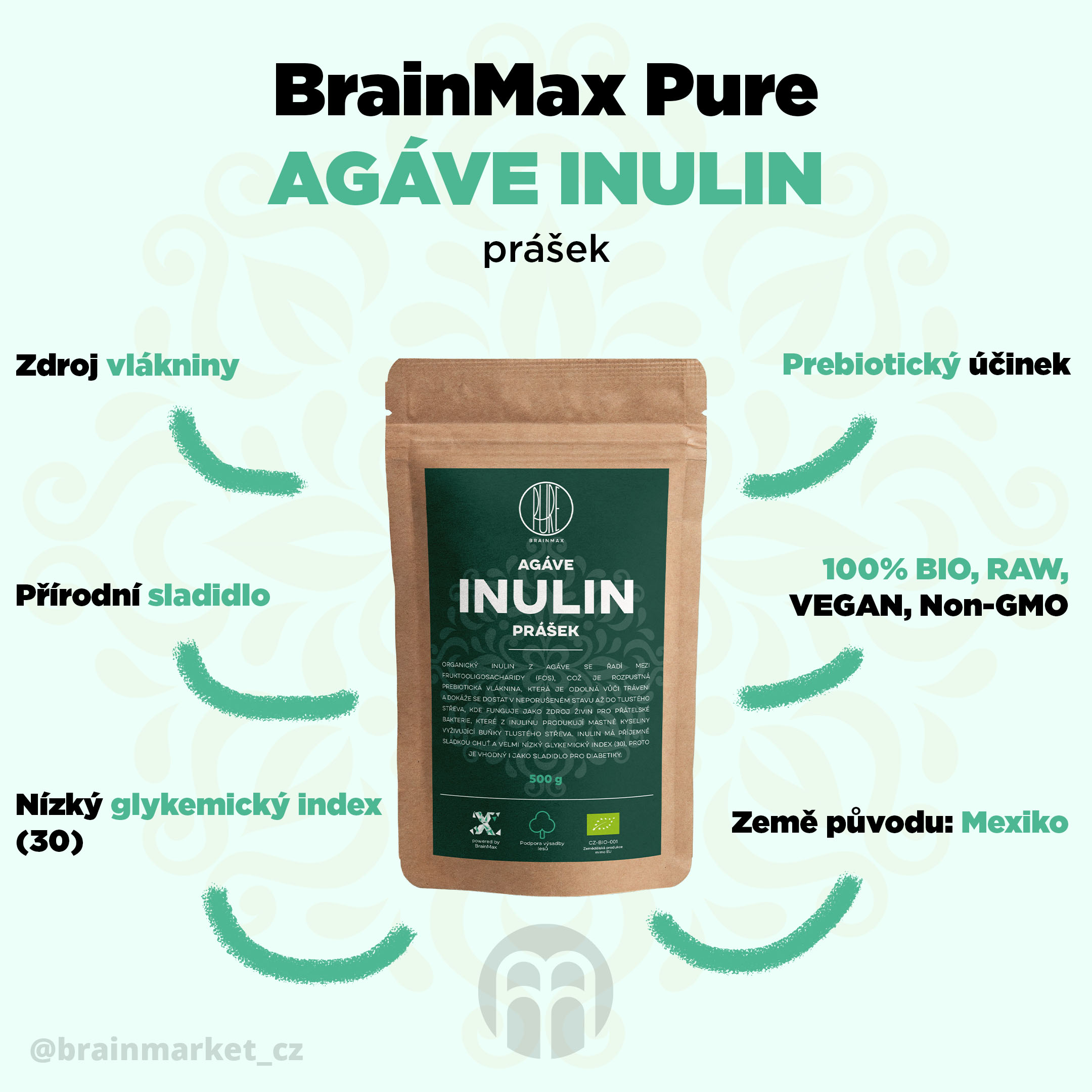 BrainMax Pure Agáve Inulin BIO, 500 g - BrainMarket.cz