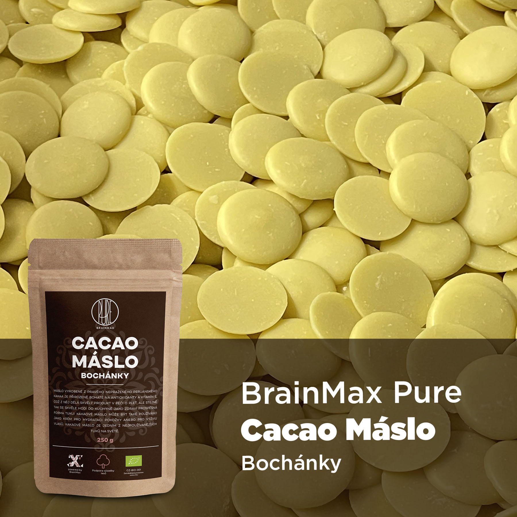 BrainMax Pure Kakaové máslo BIO - bochánky, 250g - BrainMarket.cz